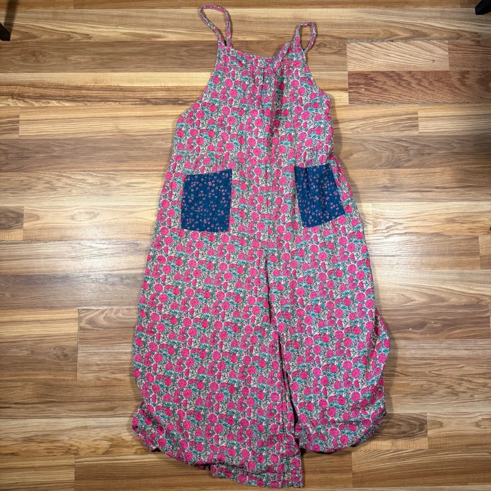 Natural Life Pink Floral Cotton Gauze Wide Leg Jumpsuit XXL Boho Pockets